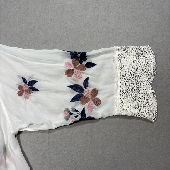 Johnny Was Boho White Dahlia Georgette Blouse Lace Embroidery 3X - Picture 9 of 11